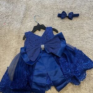 Elegant Blue Lace Baby Dress with Bow